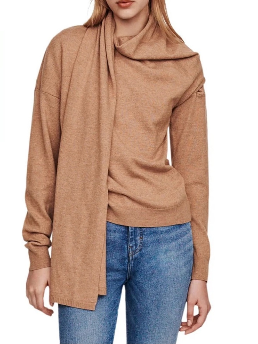 Maje Wool Blend Scarf Wrap Collar Sweater | 1